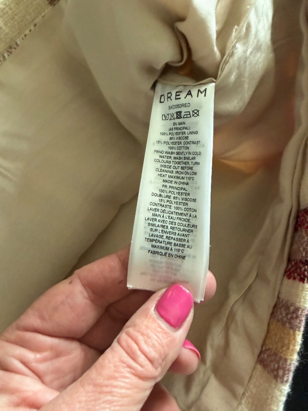 Anthropologie Sister Jane Cream Plaid Mini Skirt with Red Stripes Fun Buttons - Picture 6 of 6